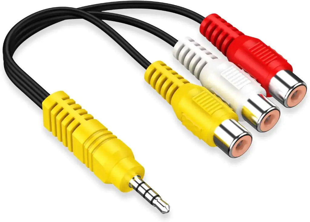 3-in-1 AV Adapter Cable, 3.5mm Male to 3 RCA Female, 23cm