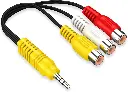 3-in-1 AV Adapter Cable, 3.5mm Male to 3 RCA Female, 23cm