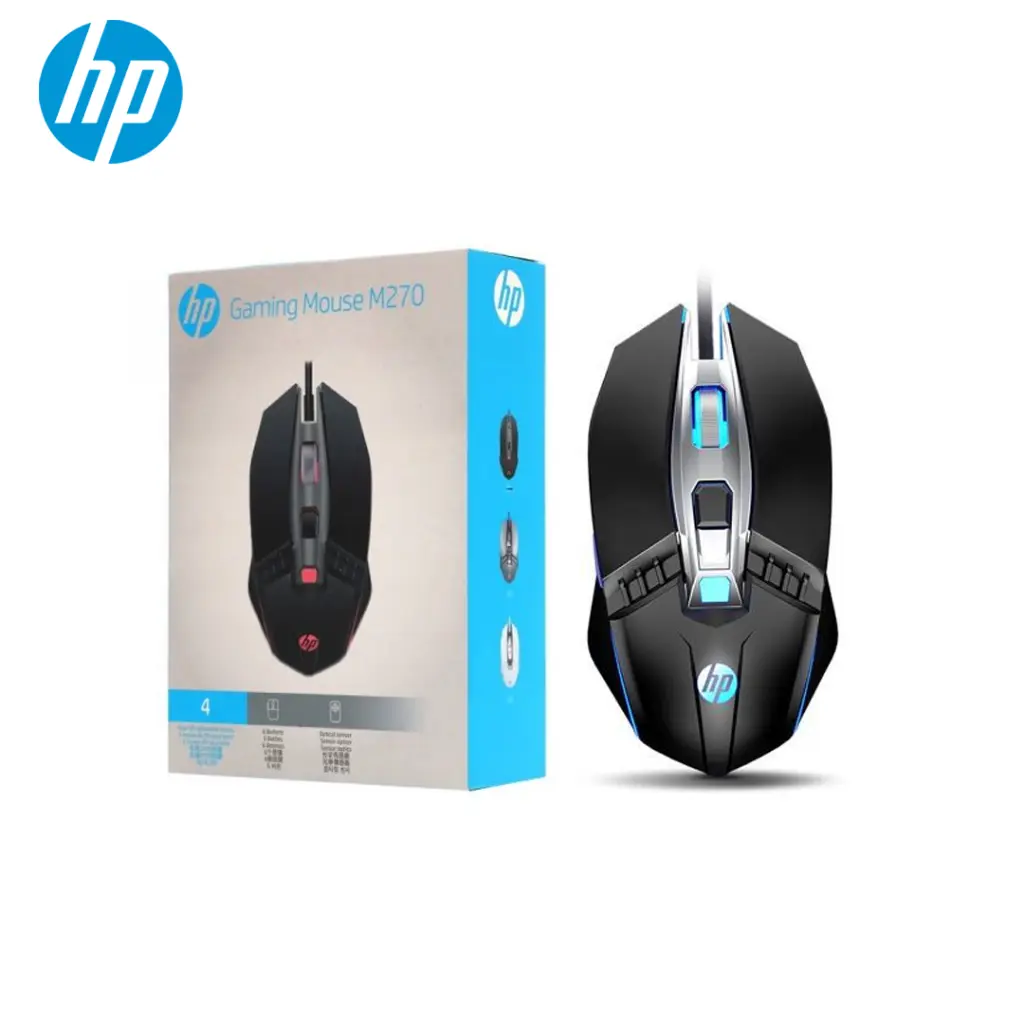 HP M270 Gaming Mouse Gaming Mouse with Backlit, 7 Buttons, 4-Speed Customizable 2400 DPI, Ergonomic Design & Breathing LED Lighting, Metal Scroll Wheel Lightweight 