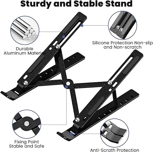 GAPPET Portable Table Stand 6° Adjustable Angles - Laptop Stand Aluminium Alloy - Portable Riser Folding Laptop Stand for 10-15.6 Inch Macbook, Dell, Chrome, Other Laptops and Tablets (Black) 