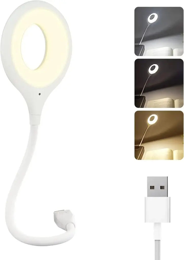  Flexible USB Night Light, Smart Reading Lamp with Voice Control, 3 Color Tones, 5 Brightness Levels, White Silicone Material for Bedroom and Computer Use