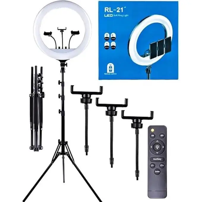Ring Light - LED Flashing Ring Light RL-21 + Remote Control + Stand-with Mobile Phone Holder and Stand 2.1m 