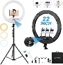 22'' Ring Light with 75'' Tripod Stand, LED Display/2 USB Ports/6500K Dimmable Ring Light for ipad Phone Holder for Tattoo Lash Live Makeup Video Recording TikTok Barber Stylist Photography