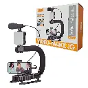 PLOKAMA (PK-775) 5 in 1 Video Rig Camera Mount Holder Stabilizer Handle Grip with Microphone Mic, LED Light Kit for Any SmartPhone & Filmmaking Professional Videomaker (U Rig, 1 Led, Mic, Holder)