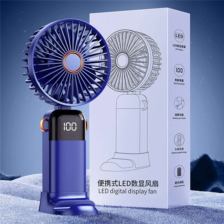 Mini Handheld USB Fan Portable Silent Small Fan with Smart LED Digital Display 6 Speed Foldable Rechargeable Fan