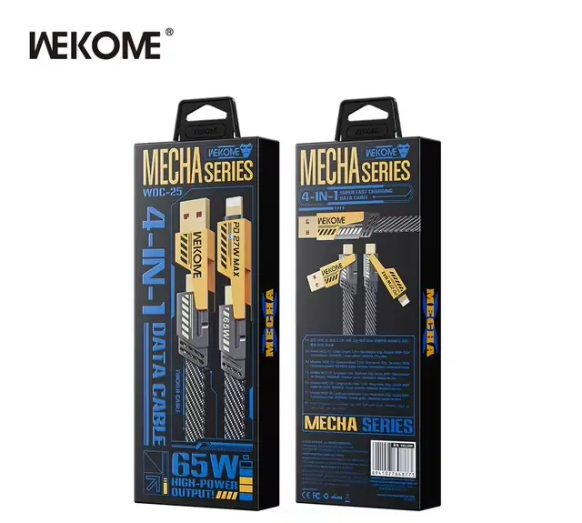 4 in 1 Mecha Fast Charging Data Cable Cord PD 27W Fit for iPhone 15 Samsung Xiaomi 65W USB Type C Multi Port Quick Charge Wire Line (Cable Length 1m)