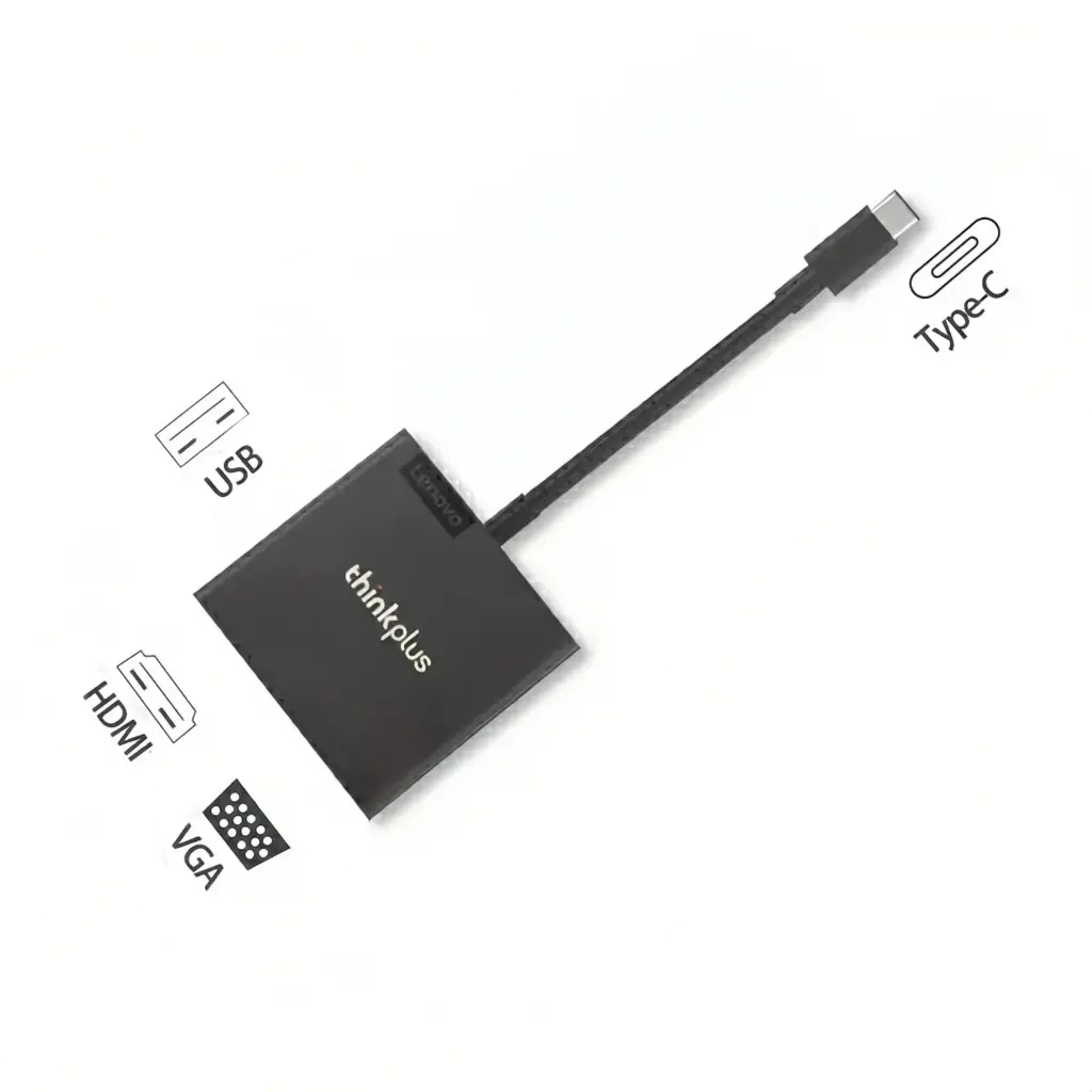 Lenovo Thinkplus USB-C 3-in-1 Hub - HDMI 4K, VGA 1080p, USB-A 3.0 Travel Adapter