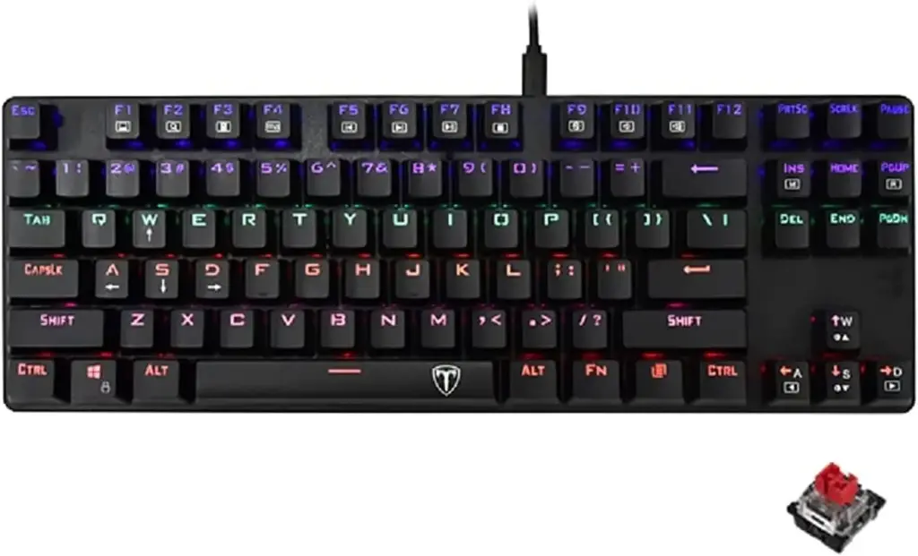 T-DAGGER TGK313 Bora Gaming Mechanical Keyboard - Rainbow LED Lighting - Hot Swappable Switches (Red Switch), USB 