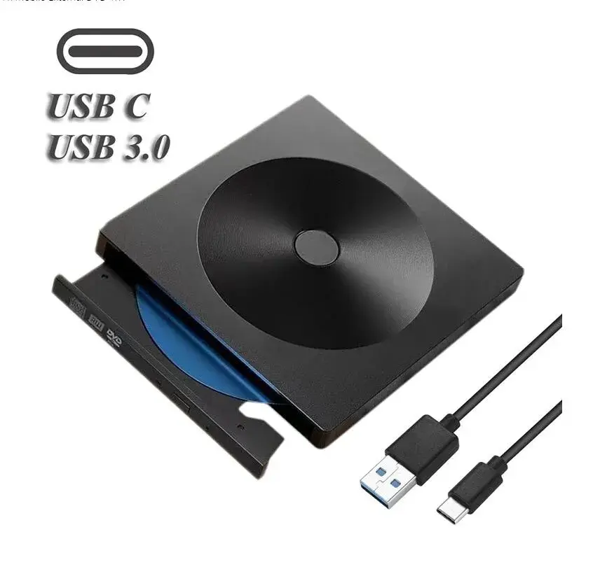 External USB CD Drive USB 3.0 Type-C DVD Drive CD Burner, High-Speed DVD-RW Player Writer Reader, Driver-Free Portable Optical Drive