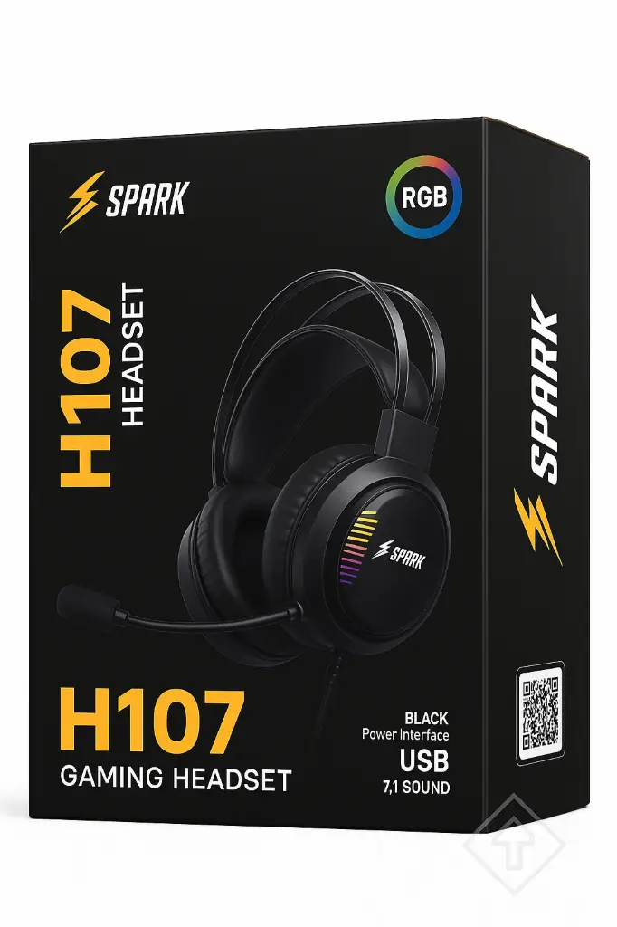 [H107] H107 Spark Wired Gaming Headset, Built-in Microphone USB Black 