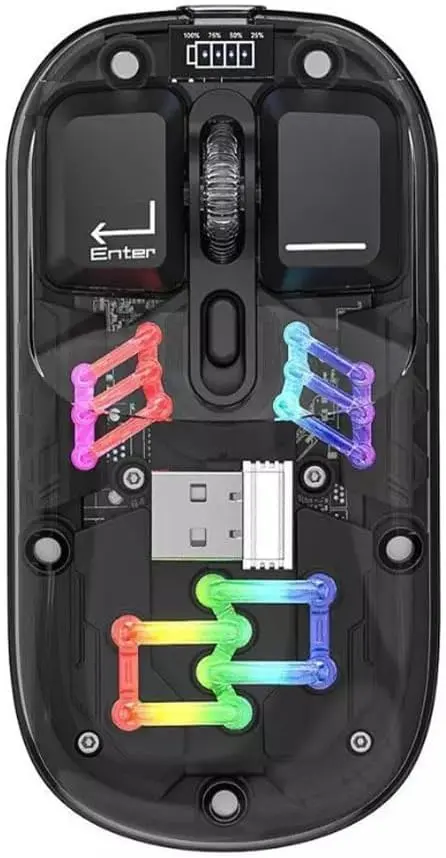 [t7] Forev FV-T7 Transparent Wireless Dual-Mode RGB Bluetooth Mouse Ergonomic Universal Hots Adjustable to 1600dpi (Bez marki)