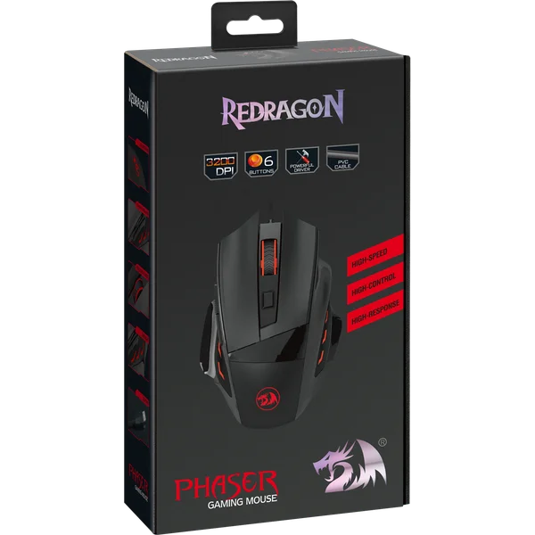 [M609] Redragon PHASER M609 GAMING MOUSE MULTI 3200 DPI-6600FPS-10G ACC-500Hz polling rate-OMRON gaming switch-Durable smooth TEFLON feet pads Driver 