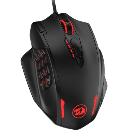 [M908] Redragon M908 IMPACT MMO Gaming Mouse up to 12,400 DPI High Precision Mouse for PC, 18 Programmable Buttons, Weight Tuning Cartridge, 12 Side Buttons, 5 programmable user profiles, 16.8 Million Customizing LED 