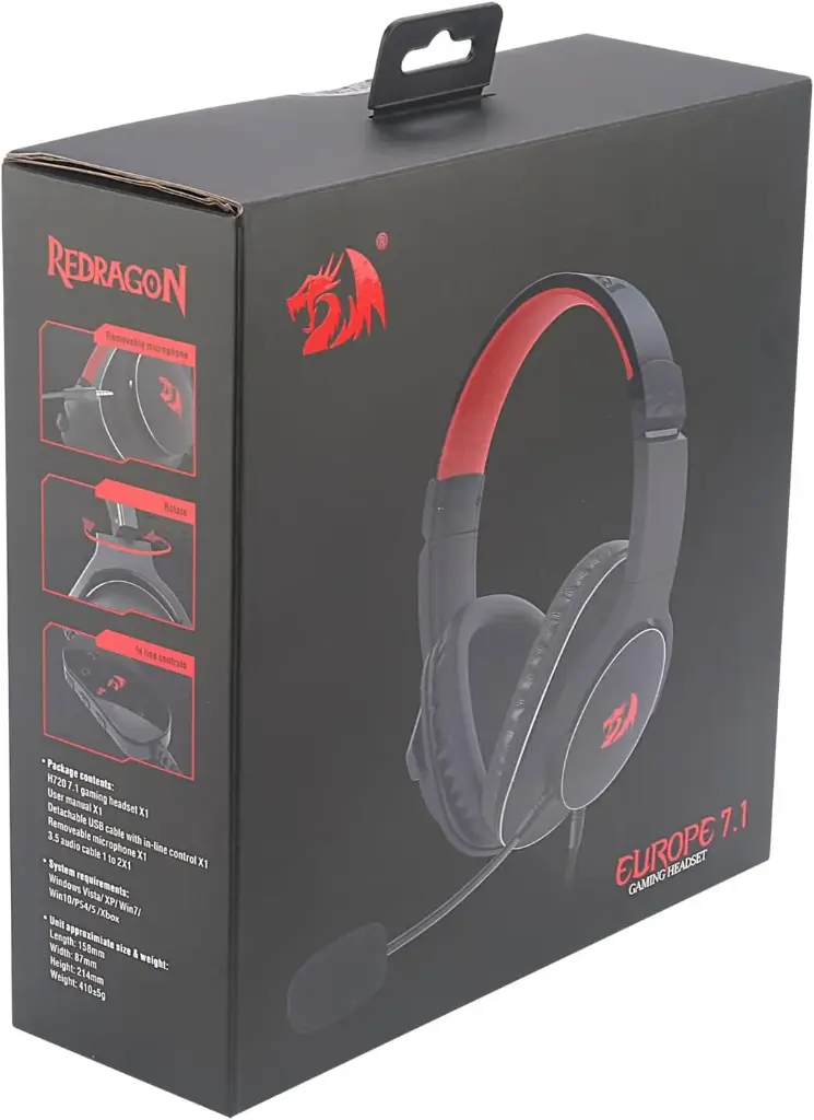 [H720-usb] Redragon H720 EUROPE USB Gaming Headset - 7.1 Surround Sound - Detachable Microphone and Cables - 50mm Drivers - earcups can be rotated Headphones Headset
