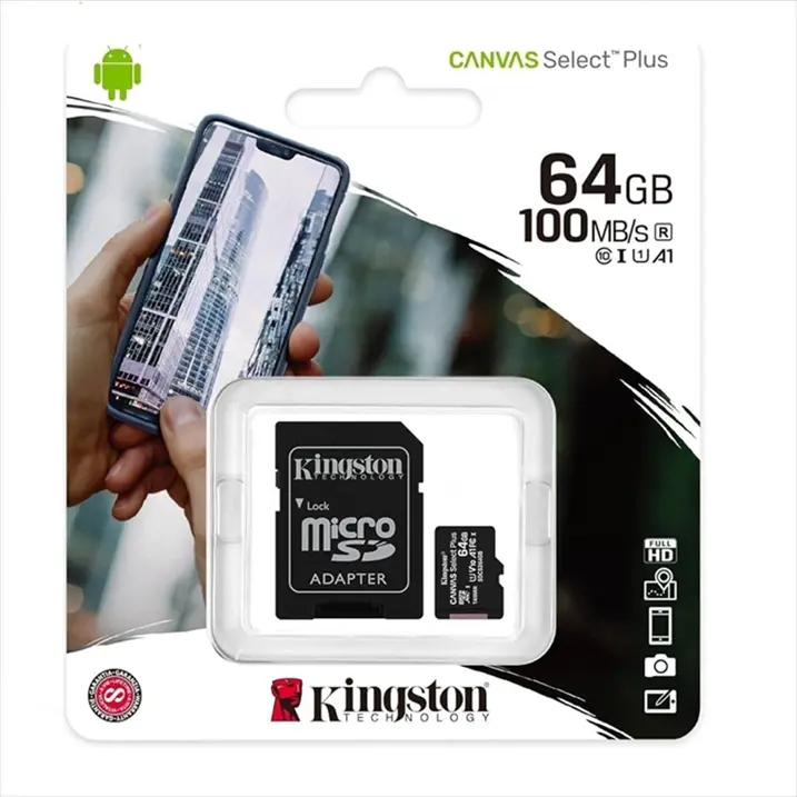 Kingston 64GB microSDXC Canvas Select Plus 100MB/s Read A1 Class 10 UHS-I Memory