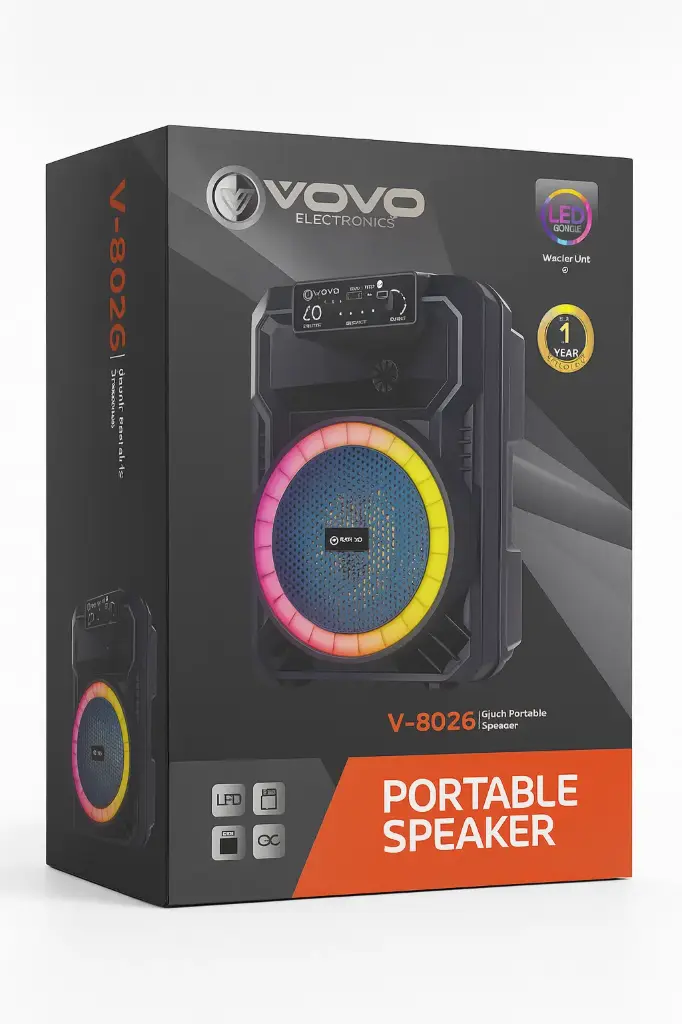 VOVO V-8026 RGB Portable Bluetooth Speaker, USB and AUX