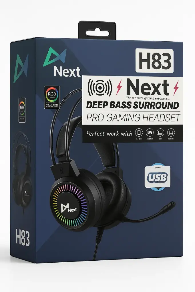 Next H83 USB RGB Gaming Headset with Deep Bass Surround Sound