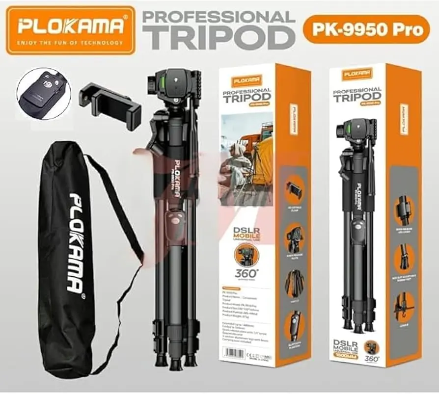 [PK-9950] PLOKAMA PK 9950 Tripod 360° 150CM Camera Camcorder Stand for Photography, Compatible with Mobile Phones and Cameras