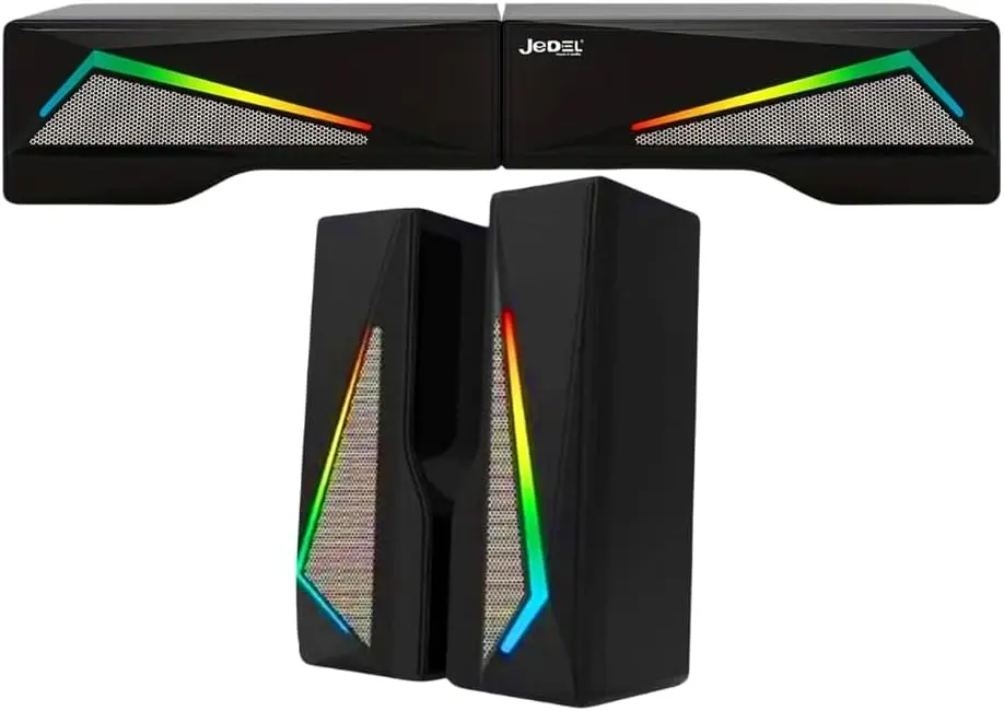 JEDEL S-550 Wired Rainbow Desktop Speakers Soundbar 6W – 2.0 Channel Stereo – USB Powered + 3.5mm Cable