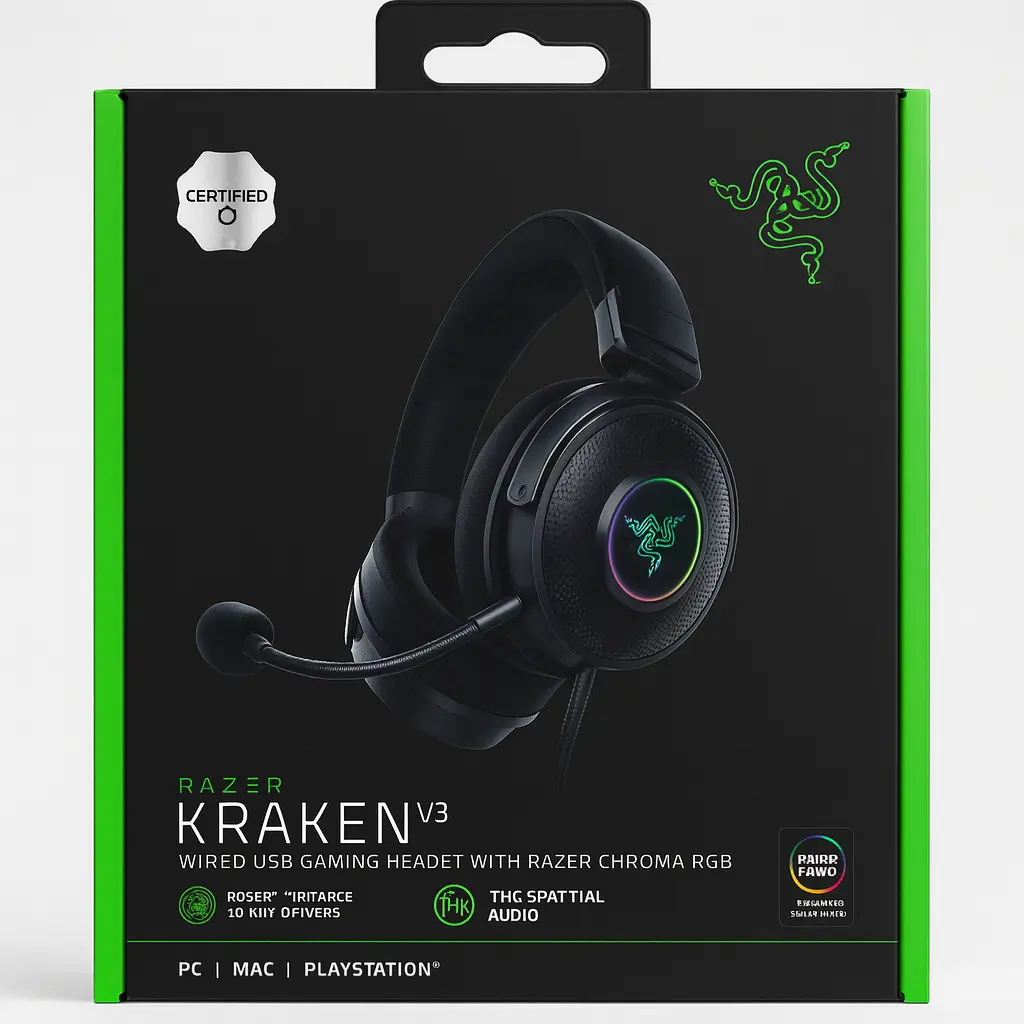 Razer Kraken V3 Wired Gaming Headset, USB, THX 7.1, Chroma RGB