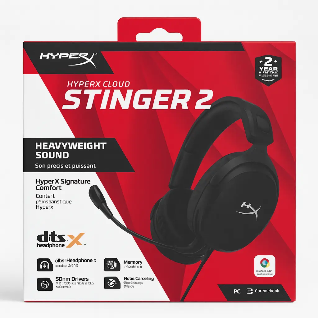 [STINGER2] HyperX Cloud Stinger 2 – Gaming Headset, DTS Headphone:X Spatial Audio, Lightweight Over-Ear Headset with mic, Swivel-to-Mute Function, 50mm Drivers, PC Compatible, Blac 519T1AA