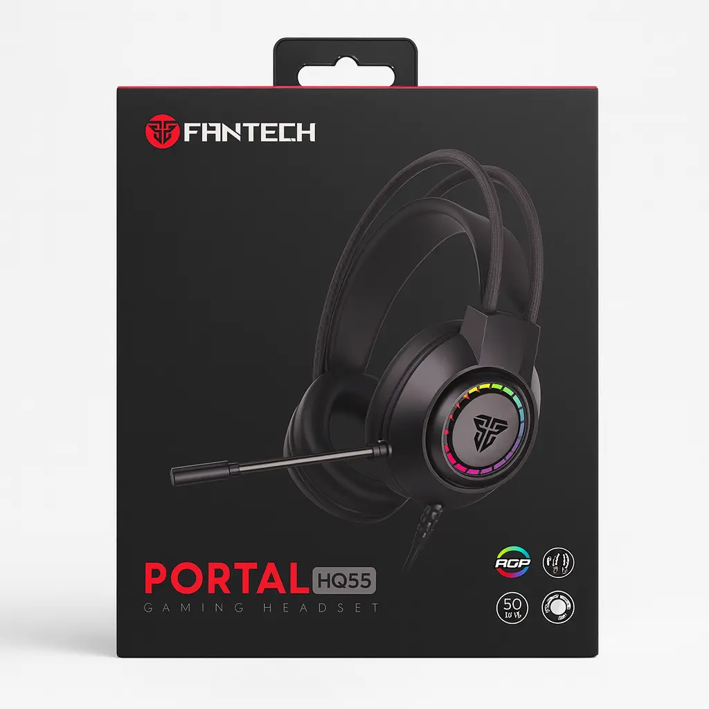 FANTECH PORTAL HQ55 Wired Gaming Headset – Dual Connect (USB + 3.5mm), Black 