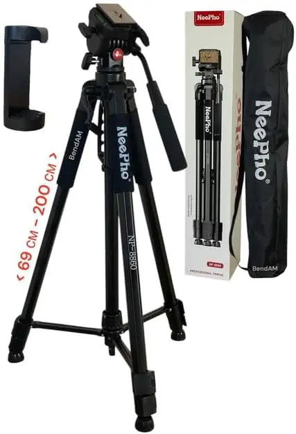 NeePho|NP8860 Adjustable Tripod Stand with Bluetooth Remote|Universal Smartphone Holder|Lightweight Aluminum Camera Tripod|Travel Bag Included|Up to 1.92m Height|For iPhone & Android