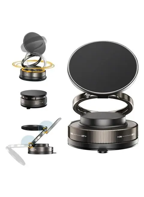 [NS08] Vacuum NS08 Suction Magnetic Car Phone Holder Mount Fit All Phones,Adjustable Phone Holders for Your Car Home Office Smooth Surfaces,Metal Ring Stick Outside of Case Non-Magnetic. 360° Rotatable & Foldable Mount