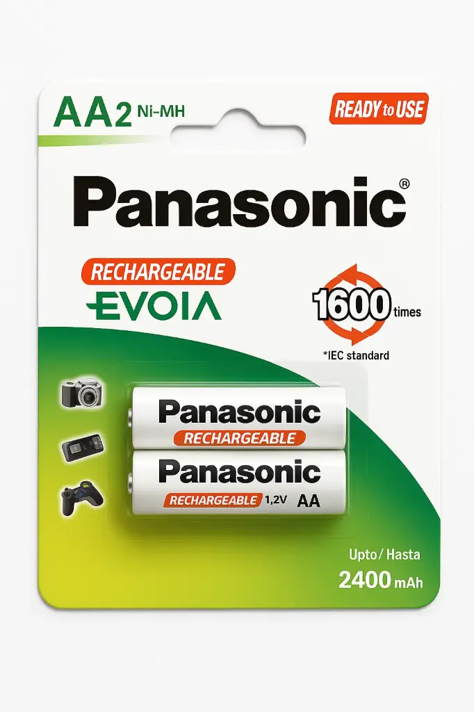 PANSSONIC 2-Piece AA2 Rechargeable Batteries White/Green 