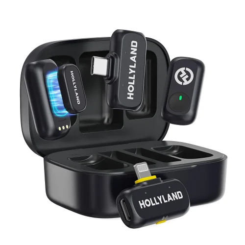 [LARK A1] Hollyland LARK A1 Combo 2-Person Wireless Microphone System with USB-C and Lightning Connectors for Mobile Devices (Space Gray, 2.4 GHz)