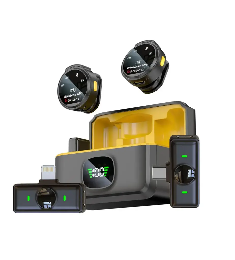 [General GM34] General GM34 Combo Wireless Lavalier Microphone with Noise Reduction, Silent & Reverb Modes – 50m Range, 8H Battery, Type-C/Lightning Receiver – for Vlogs, Interviews, Online Streaming