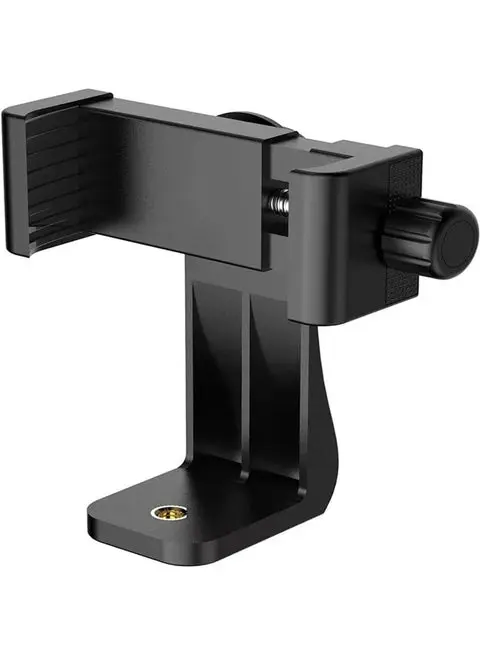 2-in-1 Tripod Stand with Mobile Phone Clip and 6.4mm Screw Adapter – 360° Rotating Holder for Smartphone and Camera – Black