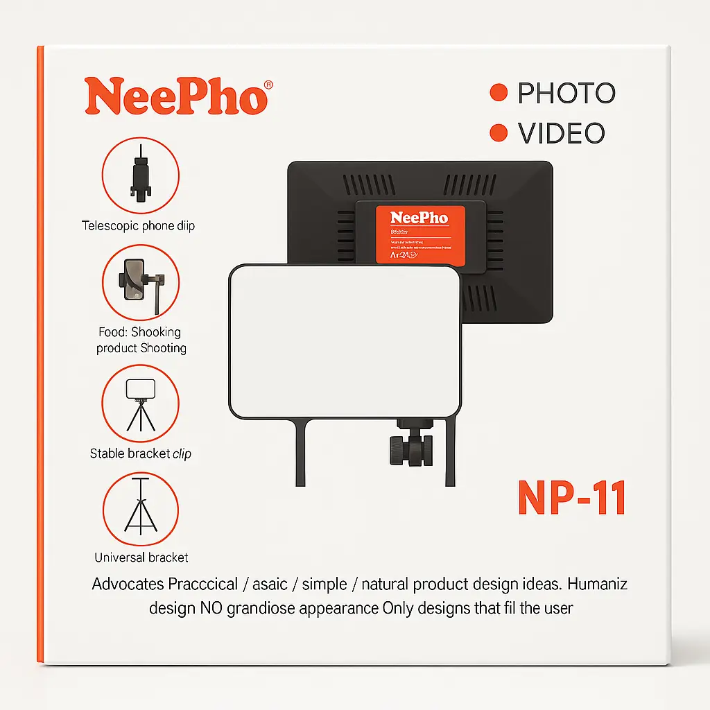 NeePho NP-11 LED Video & Photo Light Panel – 3 Color Modes, 360° Adjustable, Tripod Stand, Eye-Care Soft Light