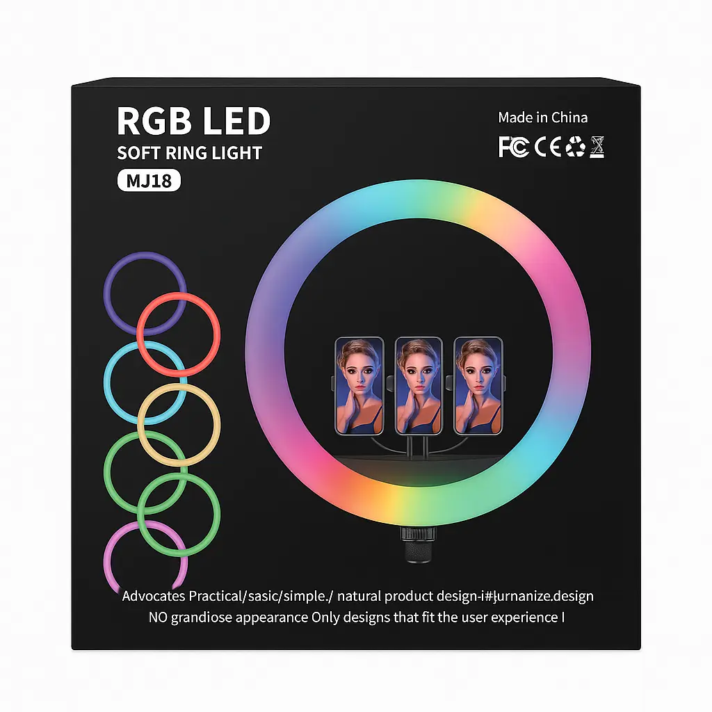 [NeePho MJ-18] NeePho MJ-18 RGB LED Soft Ring Light – 18" Adjustable Tripod, Multi-Phone Holder (3 Slots), Stepless Dimming, Soft Light, 360° Rotation – Perfect for Live Streaming, Vlogging & Makeup