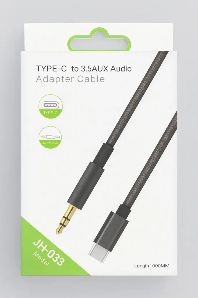JH-033 Premium Type-C to 3.5mm AUX Audio Adapter Cable – Hi-Fi Sound, Gold-Plated Connector, 1m Length 