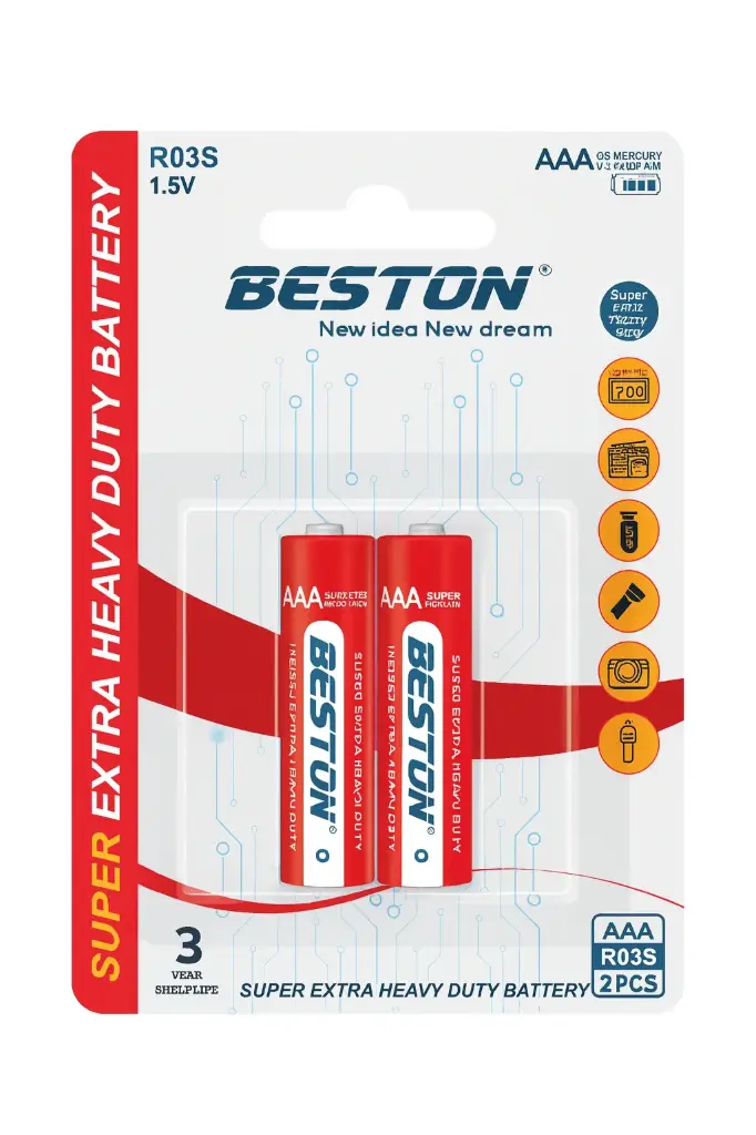 بطاريات BESTON R03S AAA شديدة التحمل 1.5 فولت (عبوة 2)