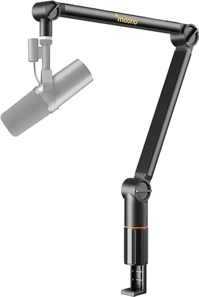MAONO BA91Microphone Boom Arm, Heavy Duty Low Profile Mic Arm with Cable Management Channels, Desk Mount Clamp, Fully Adjustable Mic Stand for Podcast Studio Streaming (Heavy Duty Mic Arm)