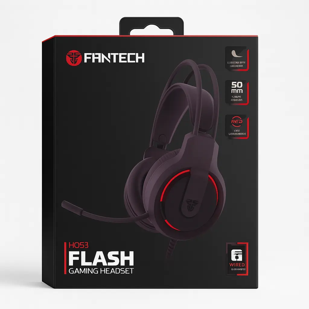 Fantech FLASH HQ53 delivers powerful 50mm drivers, flexible omni mic, and dual connectivity via USB & 3.5mm for PC, PS4, and Android.