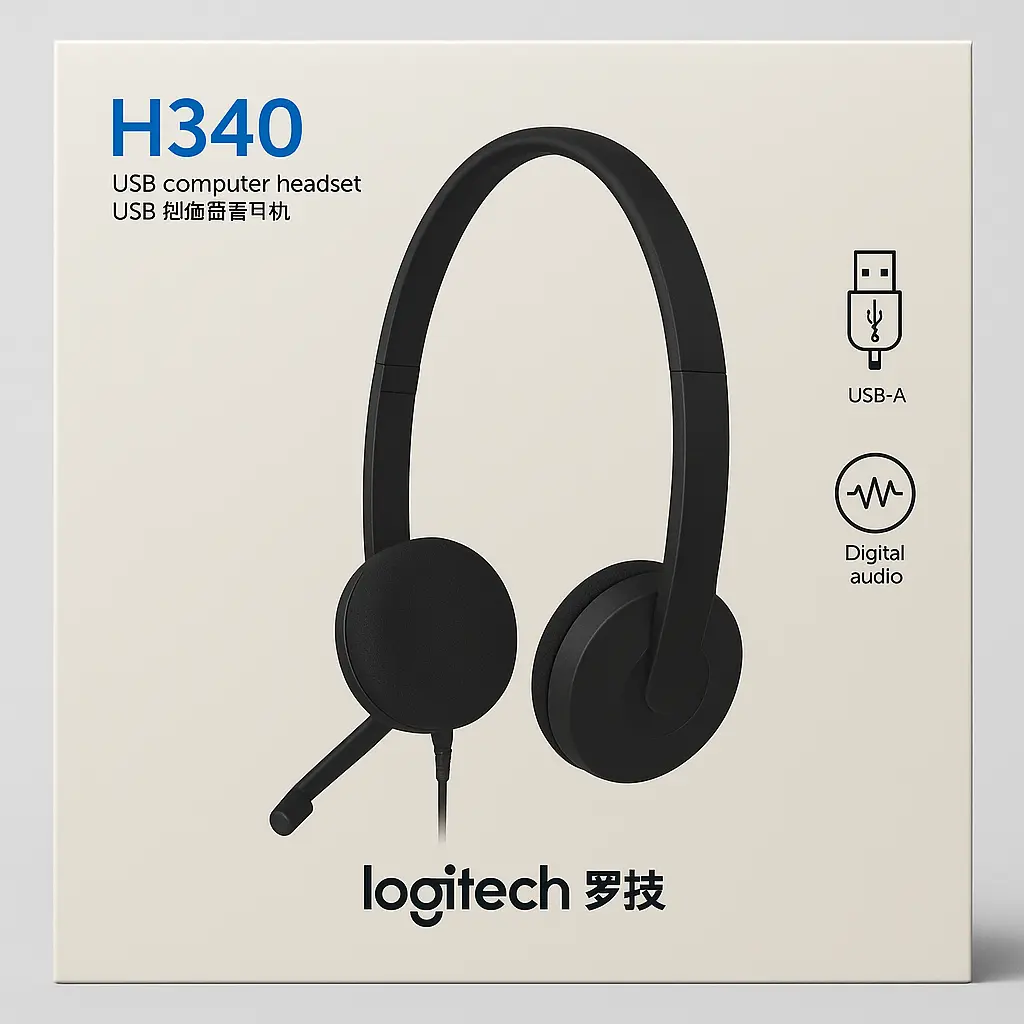 Logitech USB Headset H340 - Stereo - USB - Wired - 20 Hz to 20 kHz - Over-the-head - Binaural - Semi-open - 6 ft Cable - Black 