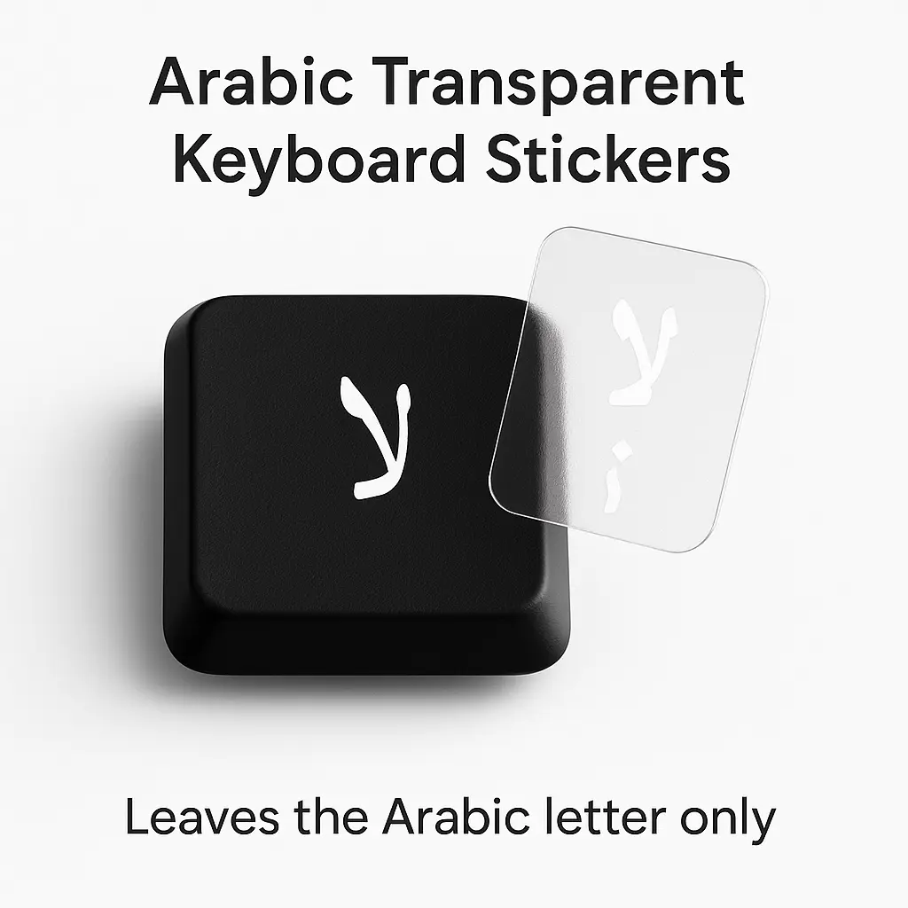 ST AR Arabic Keyboard Layout Stickers – Leaves Permanent Arabic Letters After Removal, Dustproof & Waterproof for Laptop/Desktop – Transparent