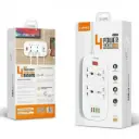 مشترك كهربائي SC4407 ديفيندر سيريز مزود بعدد 4 USB وكابل بطول 2 متر ويطابق معايير الاتحاد الاوروبي من لدنيو، لون ابيض