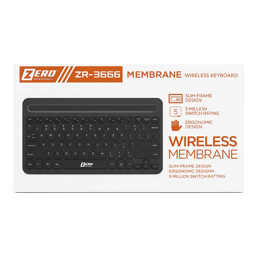 [ZERO ZR-3666] ZR-3666 ZERO Wireless Keyboard 2.4G Bluetooth 5.0 - Membrane Buttons Up to 10 Million Clicks Life - For Windows and More - Black 