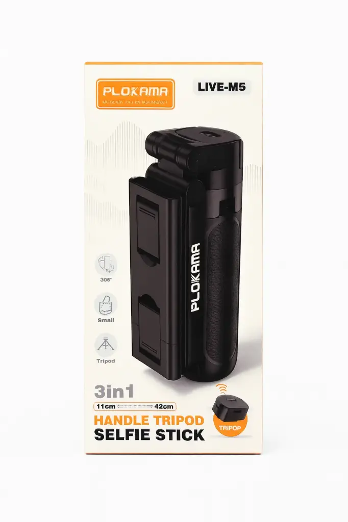 PLOKAMA LIVE-M5 Extendable Grip Tripod Mini Selfie Stick Remote Control Tripod 3 In 1 Tongsis Tripod Bluetooth 