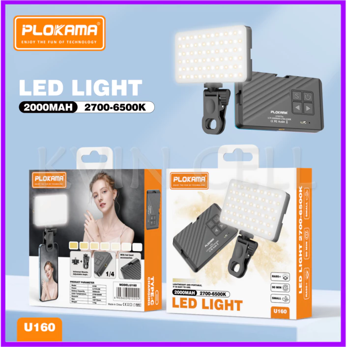 Plokama U160 Selfie Flash Light Portable Clip-on Mini Led Video Light Photography Light Box Clip-on Light Make Up Artist Mobile Phone Computer Laptop Content Light MUA LED Square Light TNW D25