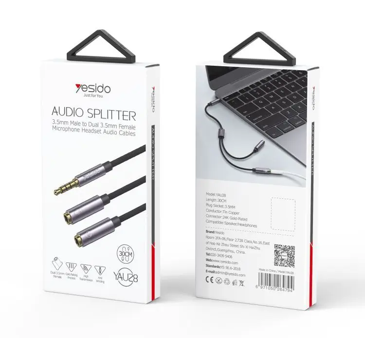 Yesido YAU28 15cm 3.5mm Male Jack To Female Earphone And Microphone Port AUX Audio Cable 