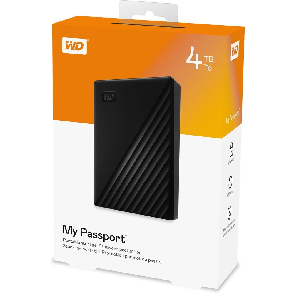 WD My Passport 4TB Portable Hard Drive, USB 3.0, Automatic Backup, Black