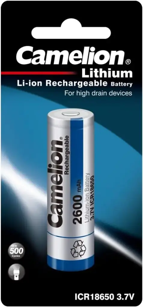 Camelion Power Cell – ICR18650 Type, 2600mAh Capacity, Flat Top Cell for LED Devices, DIY Tools & More 