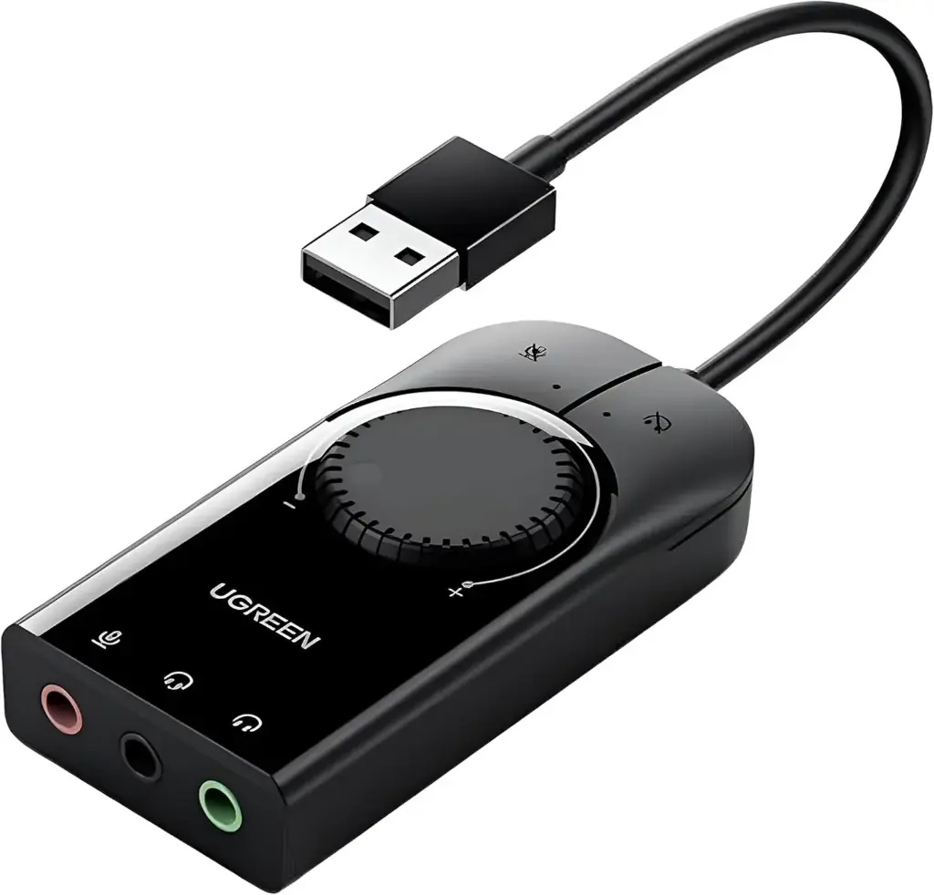 [cm129] UGREEN USB External Stereo Sound Adapter, USB-A To 3.5mm Ear Mic Volume Control Adapter, 15cm - Black 