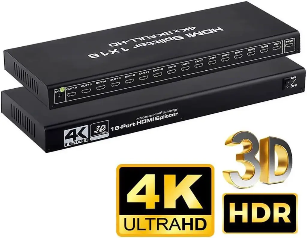 AUBEAMTO HDMI Splitter 1 in 16 Out 16 Port 1x16 Full HD 1080P HDMI 1.4 Splitter with Switcher Converter Support 4KX2K 3D Digital Audio Format-Black(16 Port HDMI Splitter 4K)