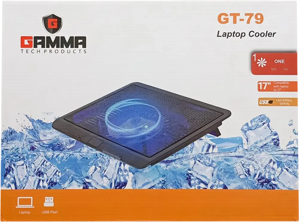 Gamma GT-79 Laptop Cooling Fan, 1 Fan, Supports Up to 17 Inch Laptop, LED Light, Black